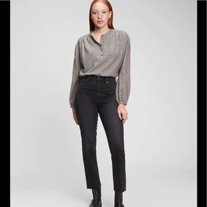GAP‎ NWT Tall Shirred Henley Top in Black Houndstooth Print